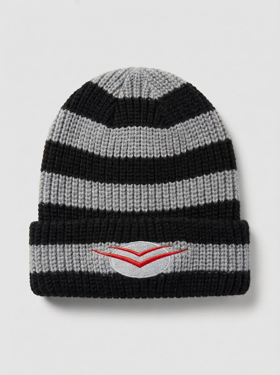 Grey & Black Striped Beanie